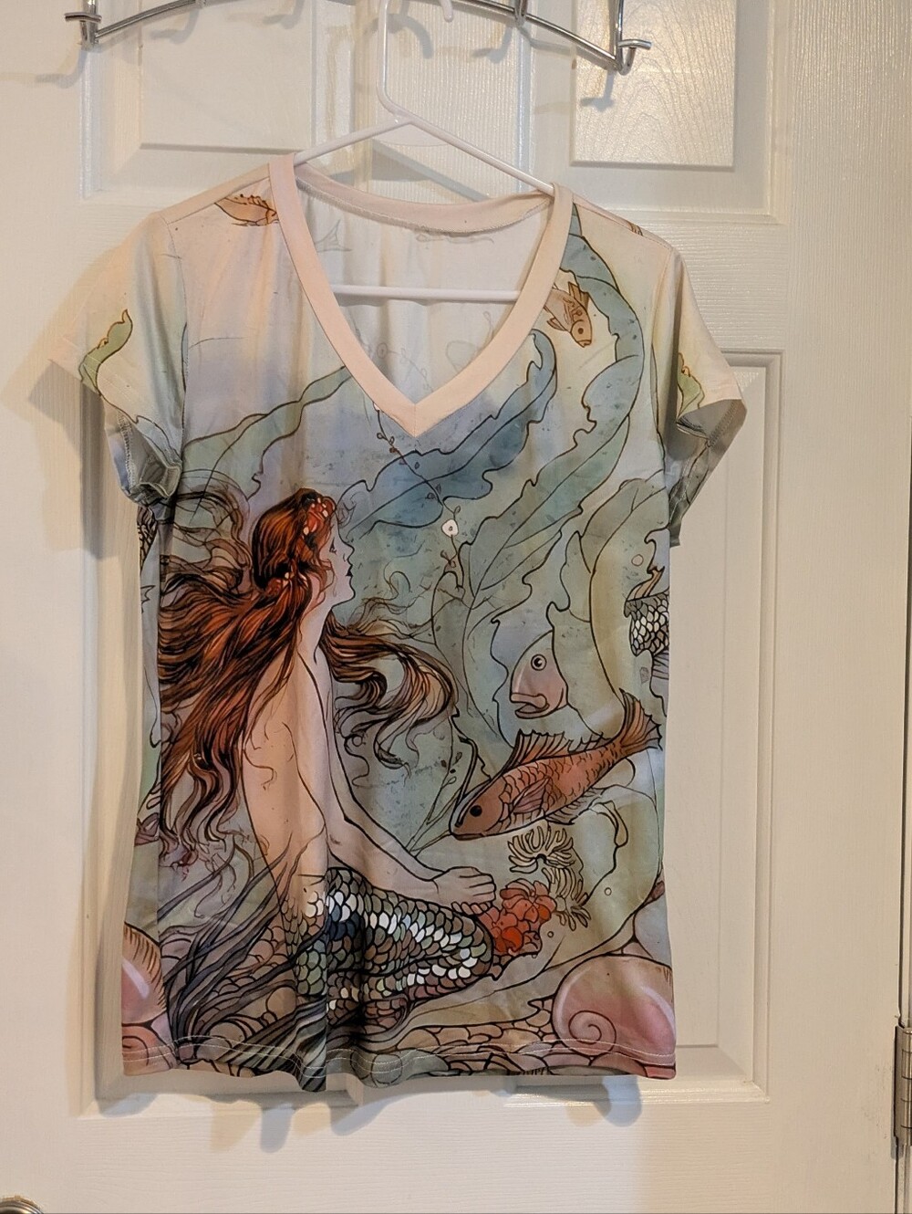 Mermaid Print V-Neck Women's Top - Multi